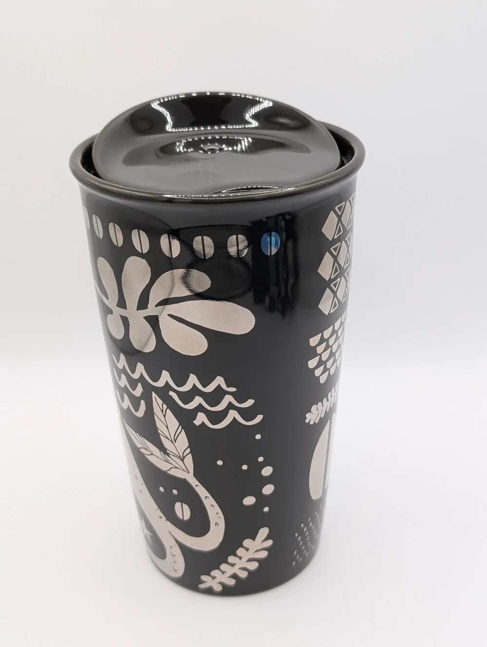 Starbucks Anniversary Silver Brown Siren Mermaid Coffee Ceramic Tumbler 12 oz
